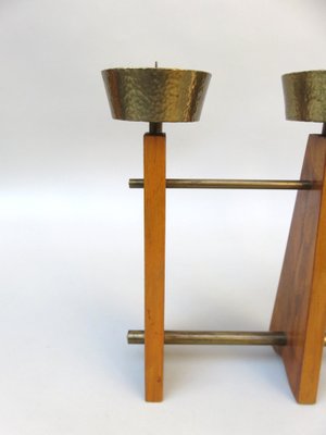 Scandinavian Teak & Brass 5-Fold Candleholder, 1960s-EY-1279827