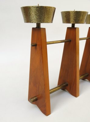 Scandinavian Teak & Brass 5-Fold Candleholder, 1960s-EY-1279827