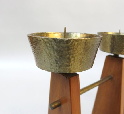 Scandinavian Teak & Brass 5-Fold Candleholder, 1960s-EY-1279827