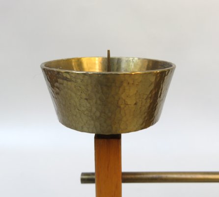 Scandinavian Teak & Brass 5-Fold Candleholder, 1960s-EY-1279827