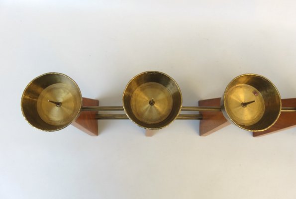 Scandinavian Teak & Brass 5-Fold Candleholder, 1960s-EY-1279827