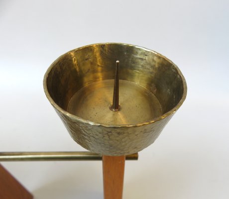 Scandinavian Teak & Brass 5-Fold Candleholder, 1960s-EY-1279827