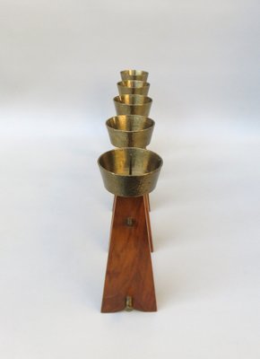 Scandinavian Teak & Brass 5-Fold Candleholder, 1960s-EY-1279827