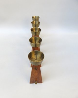 Scandinavian Teak & Brass 5-Fold Candleholder, 1960s-EY-1279827