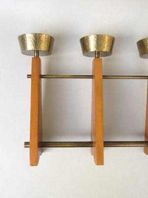 Scandinavian Teak & Brass 5-Fold Candleholder, 1960s-EY-1279827