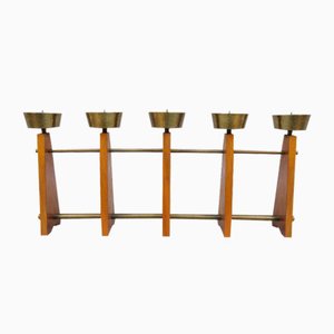 Scandinavian Teak & Brass 5-Fold Candleholder, 1960s-EY-1279827