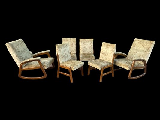 Scandinavian Teak Rocking & Dining Chairs, 1970s, Set of 6-SDV-1357517