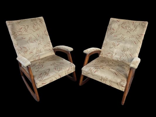 Scandinavian Teak Rocking & Dining Chairs, 1970s, Set of 6-SDV-1357517