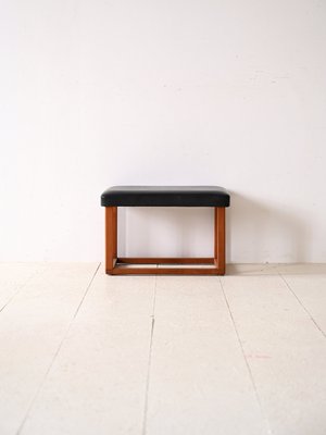 Scandinavian Teak Stool in Eco-Leather, 1960s-QWP-2035593