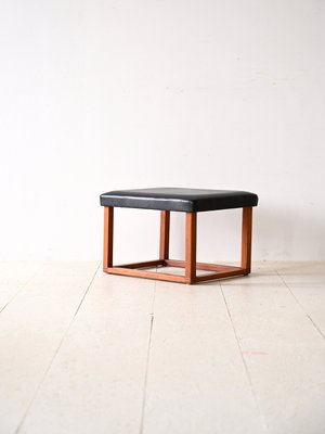 Scandinavian Teak Stool in Eco-Leather, 1960s-QWP-2035593