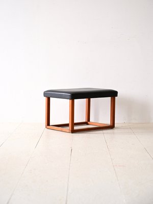 Scandinavian Teak Stool in Eco-Leather, 1960s-QWP-2035593