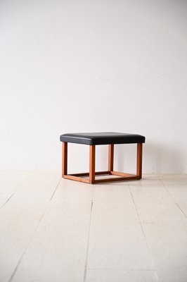 Scandinavian Teak Stool in Eco-Leather, 1960s-QWP-2035593