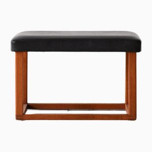 Scandinavian Teak Stool in Eco-Leather, 1960s-QWP-2035593