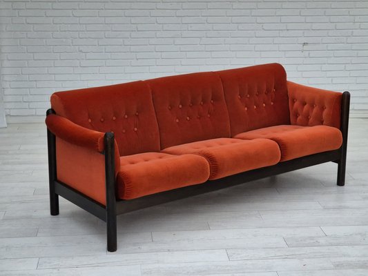 Scandinavian Three-Seater Sofa in Velour and Oak, 1980s-TMW-1820972