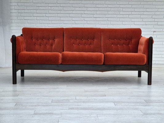 Scandinavian Three-Seater Sofa in Velour and Oak, 1980s-TMW-1820972