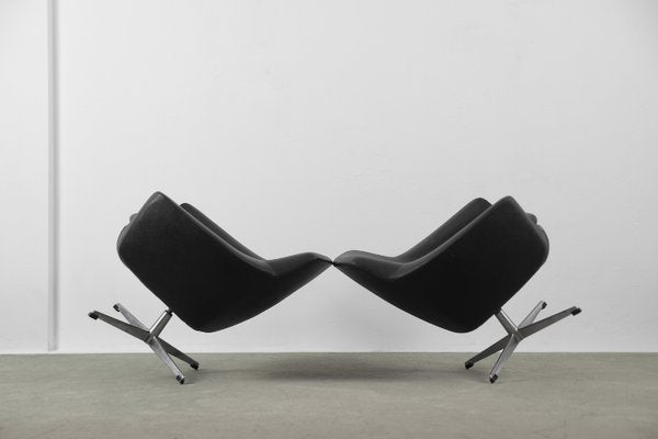 Scandinavian Vintage Black Swivel Chairs, 1970s, Set of 2-ZAA-821531