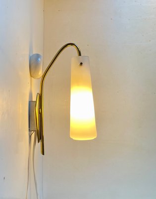 Scandinavian Wall Sconce in Brass and White Glass, 1950s-LCR-1256572