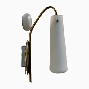 Scandinavian Wall Sconce in Brass and White Glass, 1950s-LCR-1256572