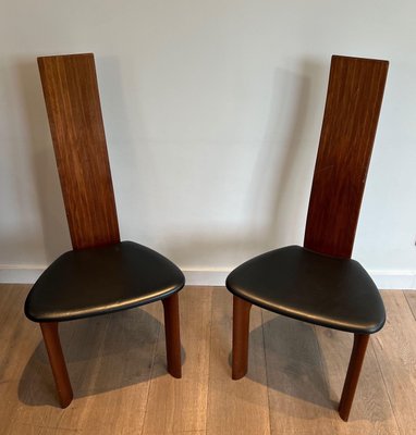 Scandinavian Wood and Leather Chairs, 1970s, Set of 2-BA-1705387