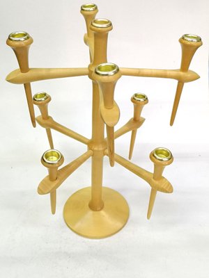 Scandinavian Wooden 9-Arm Candleholder, 1970s-UWE-623704