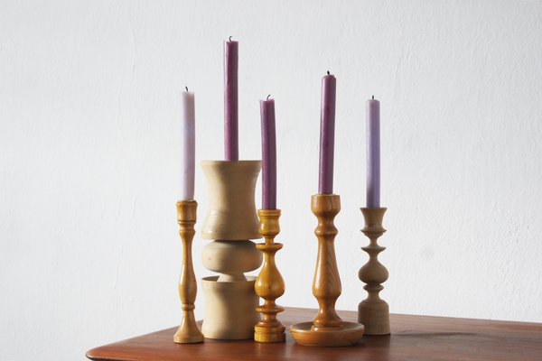 Scandinavian Wooden Candleholders, Set of 5-UMB-2023513