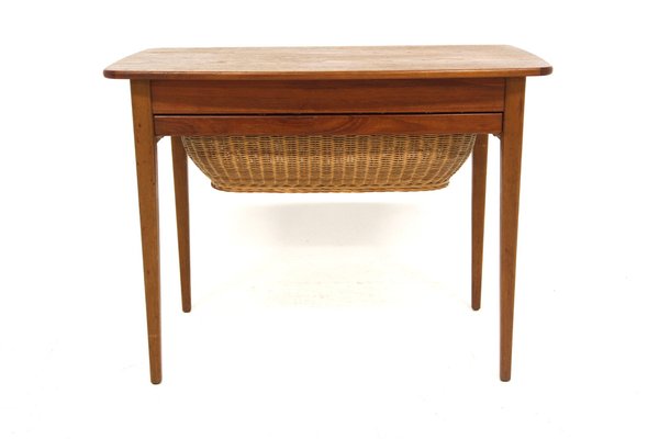 Scandinavian Worktable in Teak and Rattan, 1960-GEK-1769178