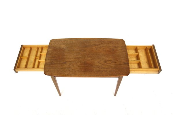 Scandinavian Worktable in Teak and Rattan, 1960-GEK-1769178