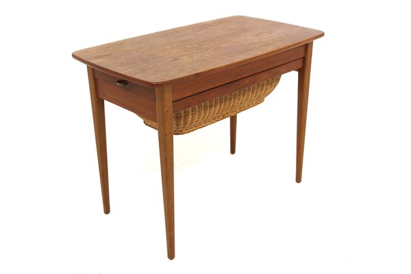 Scandinavian Worktable in Teak and Rattan, 1960-GEK-1769178