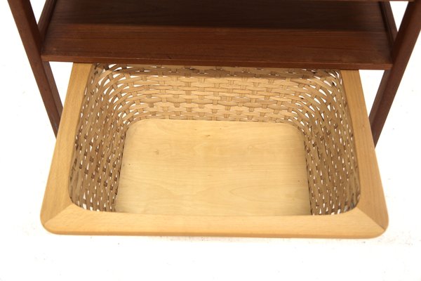 Scandinavian Worktable in Teak and Rattan, Sweden, 1960s-GEK-1765383