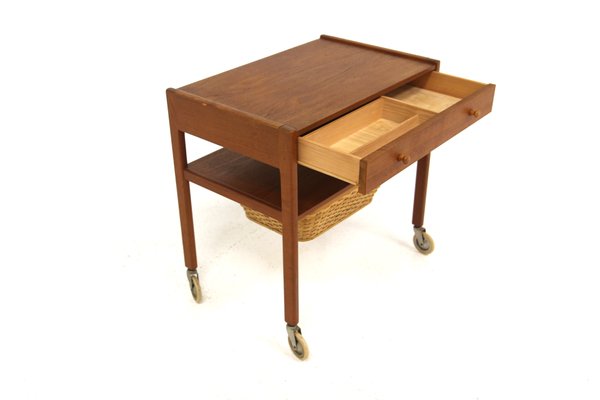 Scandinavian Worktable in Teak and Rattan, Sweden, 1960s-GEK-1765383