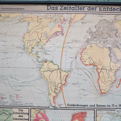 School Wall World Map by Haferland & Trillmich for Westermann, 1950s-WK-674169