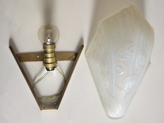 Sconce with Brass and Opal Glass Shade, 1930s-SY-1732114