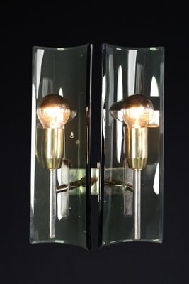 Sconces in Brass and Curved Glass, Italy, 1950s, Set of 6-TRW-1728482