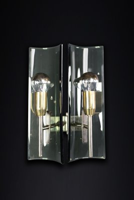 Sconces in Brass and Curved Glass, Italy, 1950s, Set of 6-TRW-1728482