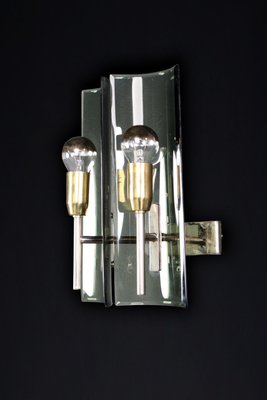 Sconces in Brass and Curved Glass, Italy, 1950s, Set of 6-TRW-1728482