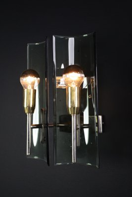 Sconces in Brass and Curved Glass, Italy, 1950s, Set of 6-TRW-1728482