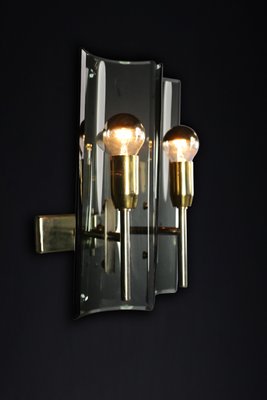 Sconces in Brass and Curved Glass, Italy, 1950s, Set of 6-TRW-1728482