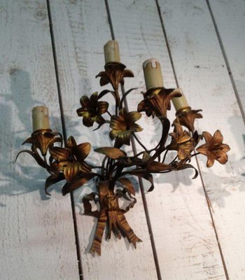 Sconces in Bronze and Gilt Metal with Flowers and Ribbons, 1890s, Set of 2-BA-1365670