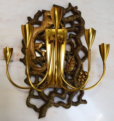 Sconces in Giltwood with Brass Arms, 1950s, Set of 2-WF-1031227