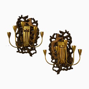 Sconces in Giltwood with Brass Arms, 1950s, Set of 2-WF-1031227