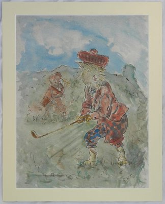 Scottish Cats Playing Golf, Watercolor on Paper-ARU-1177493