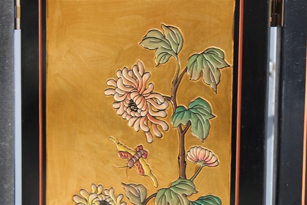 Screen in Chinese Lacquer with Enamel and Lotus Flower Decorations, 1950s-EH-1820704