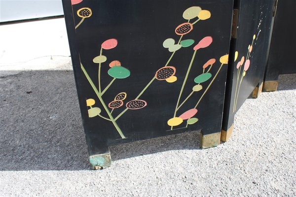 Screen in Chinese Lacquer with Enamel and Lotus Flower Decorations, 1950s-EH-1820704