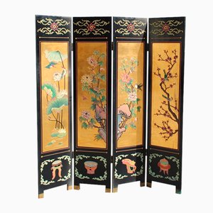 Screen in Chinese Lacquer with Enamel and Lotus Flower Decorations, 1950s-EH-1820704