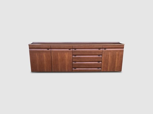 Sculpted Walnut and Leather Credenza from Gavina, Italy, 1970s-PDW-1397012