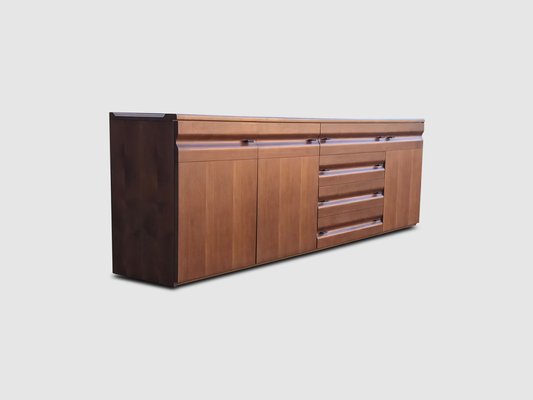 Sculpted Walnut and Leather Credenza from Gavina, Italy, 1970s-PDW-1397012