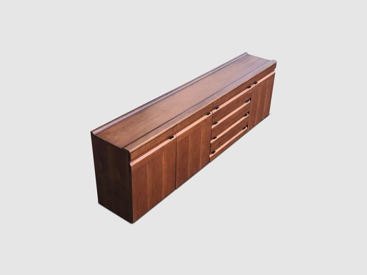 Sculpted Walnut and Leather Credenza from Gavina, Italy, 1970s-PDW-1397012