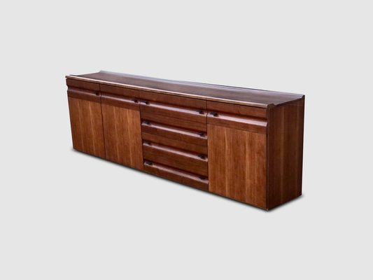 Sculpted Walnut and Leather Credenza from Gavina, Italy, 1970s-PDW-1397012