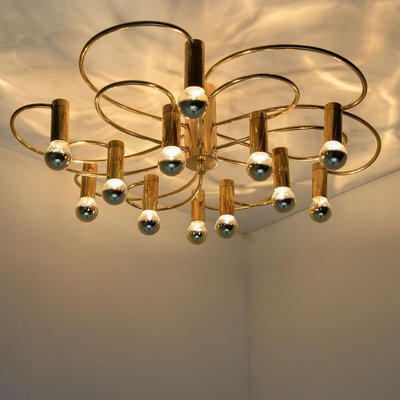 Sculptural Brass 16-Light Flush Mount, 1970s-VDW-829152