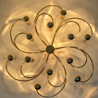 Sculptural Brass 16-Light Flush Mount, 1970s-VDW-829152